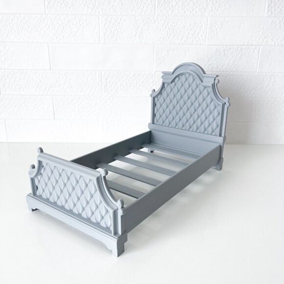 Gray Tufted Miniature Chesterfield Bed Queen Size 1:6 Scale Barbie Dollhouse - Picture 2 of 6